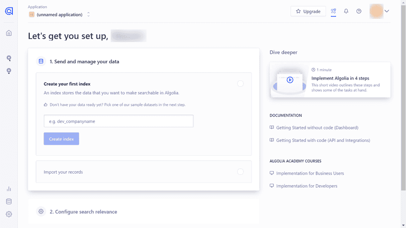 Create new index data on Algolia