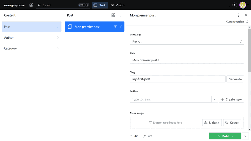 SanityCMS Editor view