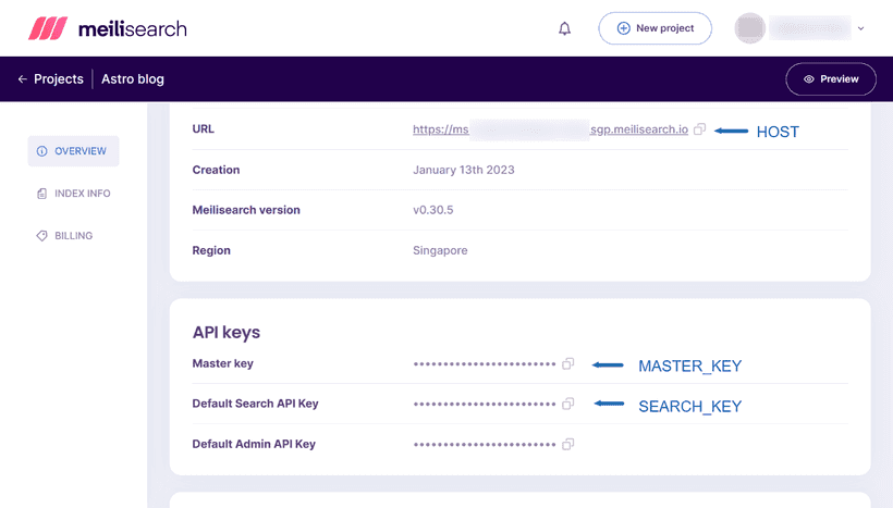 Project settings of Meilisearch