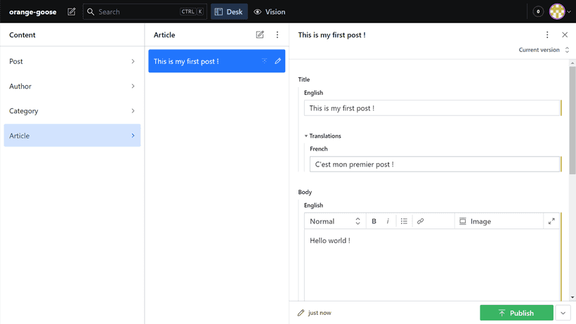 SanityCMS Editor view