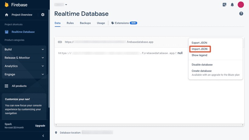 Import json file to Realtime Database