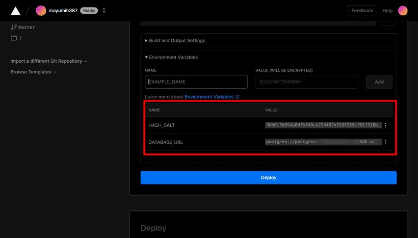 Environment Variables on a Vercel project