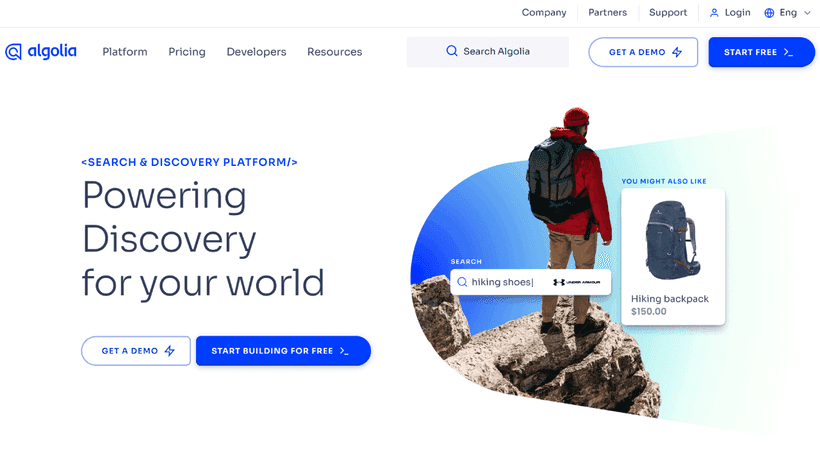 Algolia registration page